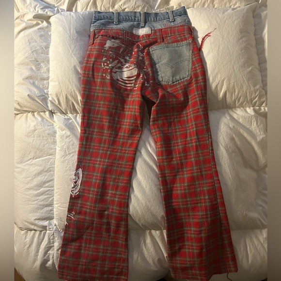 Vintage, plaid, red denim, flared pants - Picture 2 of 2